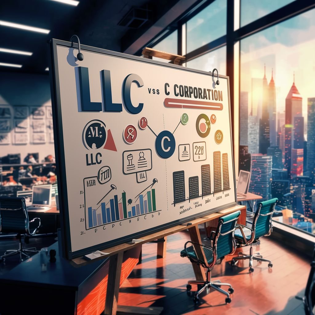 Business Structure, LLC (Limited Liability Company), C Corporation, Entrepreneurship, Legal Protection, Taxation Differences, Operational Flexibility, Funding Opportunities, Investment Attraction, Pass-Through Taxation, Double Taxation, Management Structures, Corporate Formalities, Business Goals Alignment, Future Growth Planning, Venture Capital, Asset Protection, Regulatory Compliance, Shareholder Relations, Initial Public Offering (IPO)